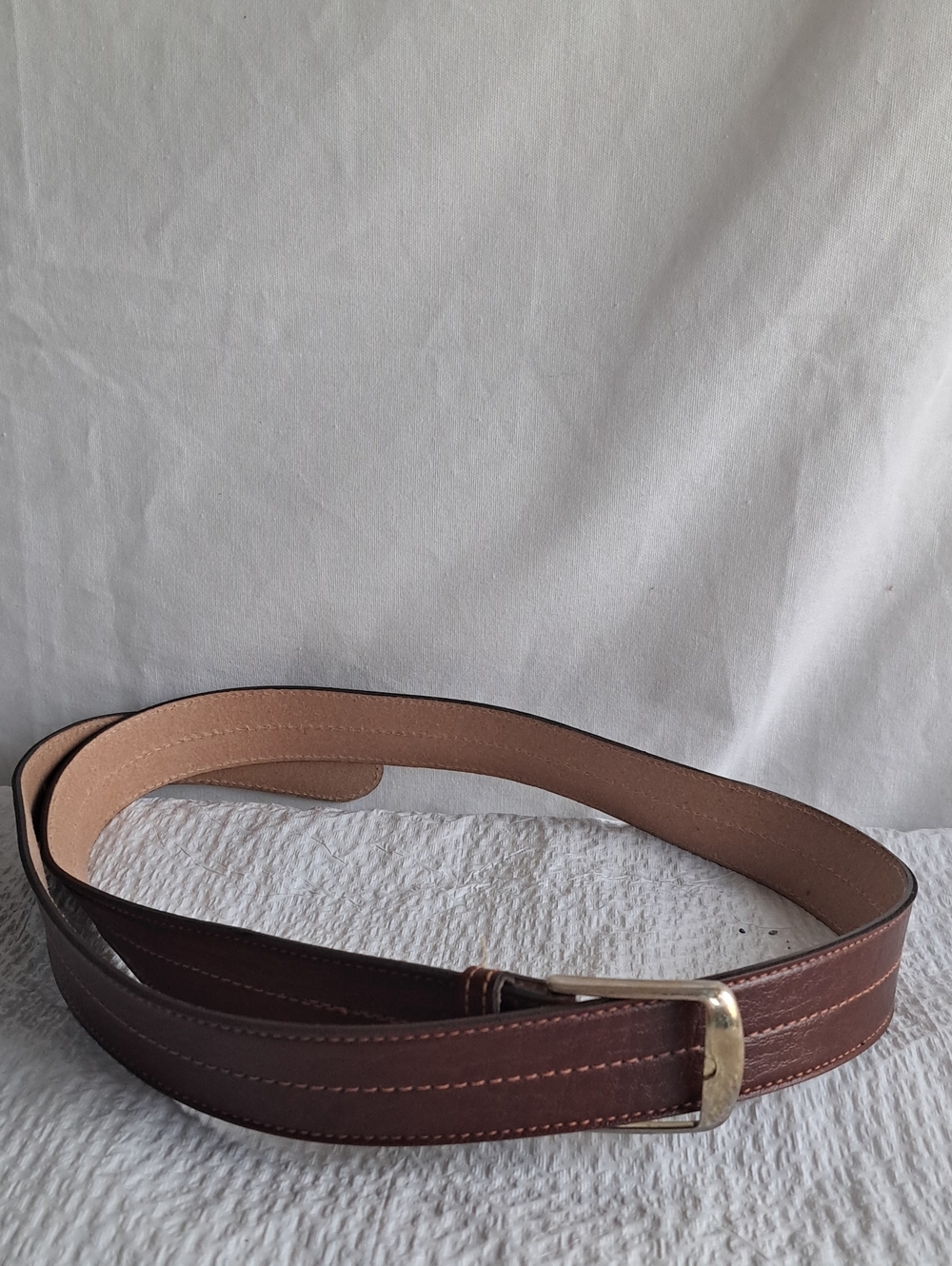 Men's Brown Leather Belt with Gold Buckle